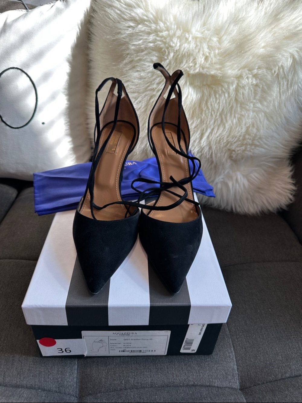 Aquazzura Black Pointed-Toe Lace-Up Pumps